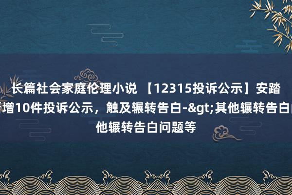 长篇社会家庭伦理小说 【12315投诉公示】安踏体育新增10件投诉公示，触及辗转告白->其他辗转告白问题等